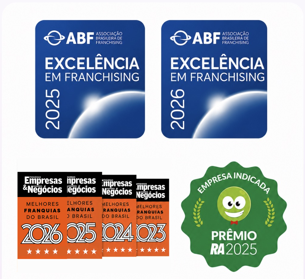 Premiações Sorrix: ABF Excelência em Franchising 2025 e 2026, Melhores Franquias do Brasil PEGN 2025/2024/2023 e Empresa Indicada Prêmio RA 2025