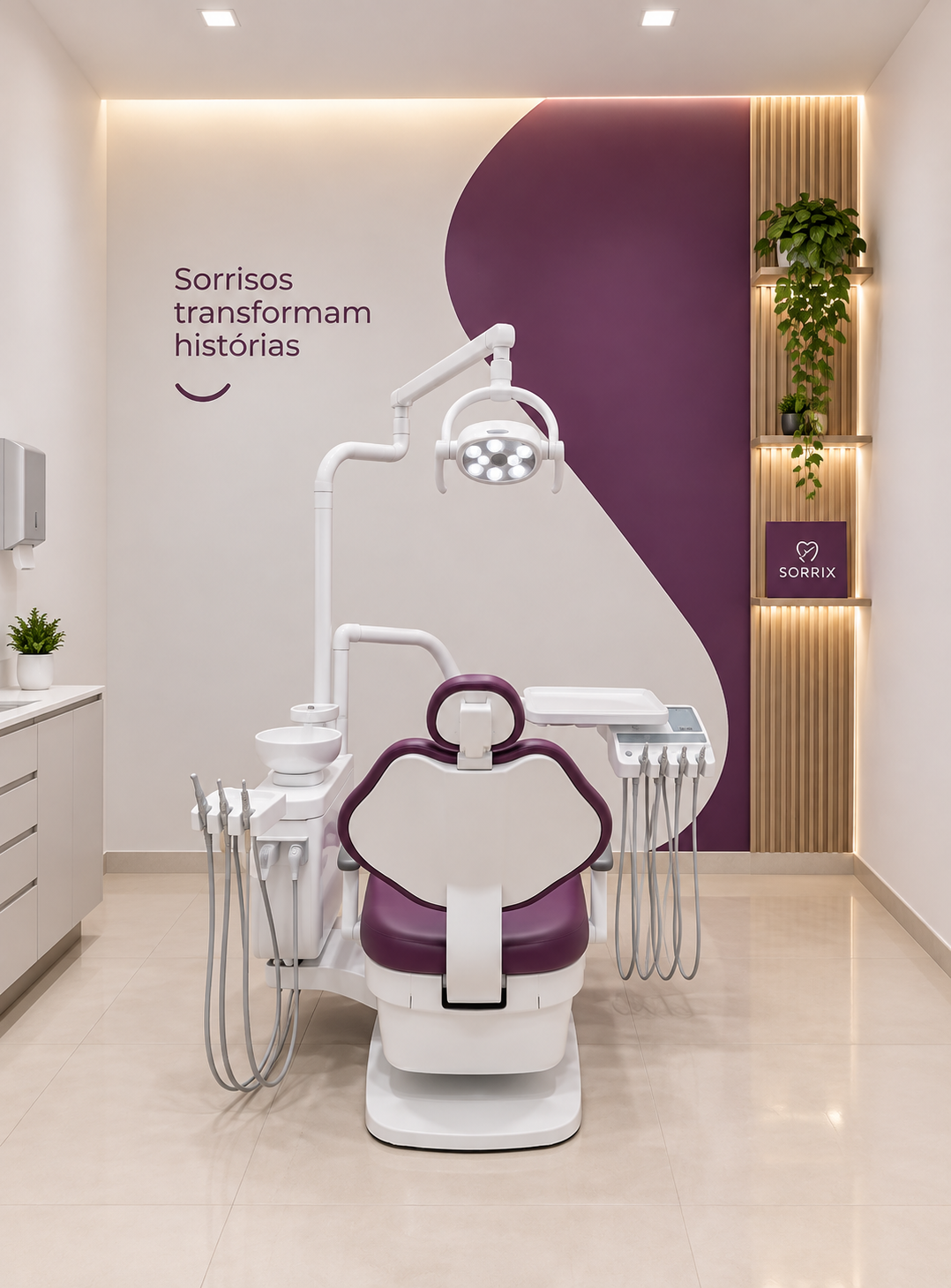 Sala clínica Sorrix com cadeira odontológica vista de frente
